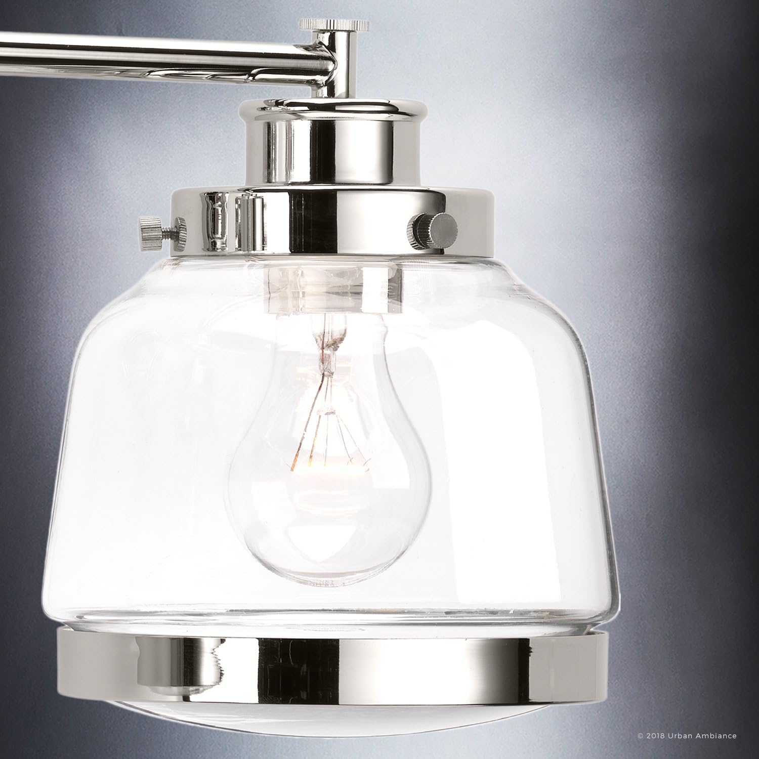 Urban Ambiance Luxury Industrial Chic Bathroom Vanity Light, Large Size: 11.25' H x 26' W, with Art Deco Style Elements, Polished Nickel Finish, UHP2538, Nottingham Collection