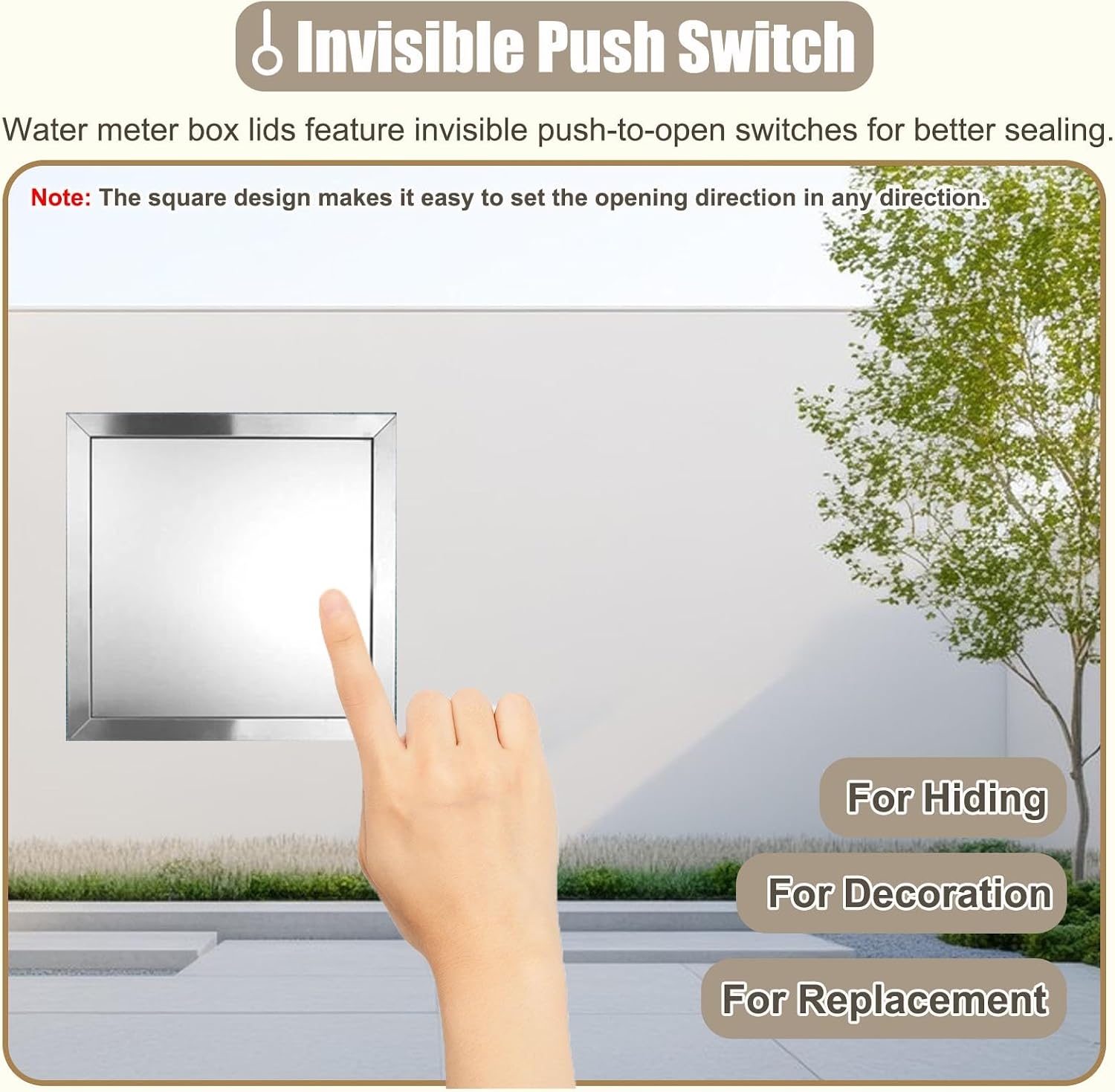 Square Breaker Box Cover Access Door with Push-Button, Stainless Steels Electricity Meter Box Cover for Farmhouse, Fuse Box Cover with Hidden Switch(50.5cm (19 7/8'))