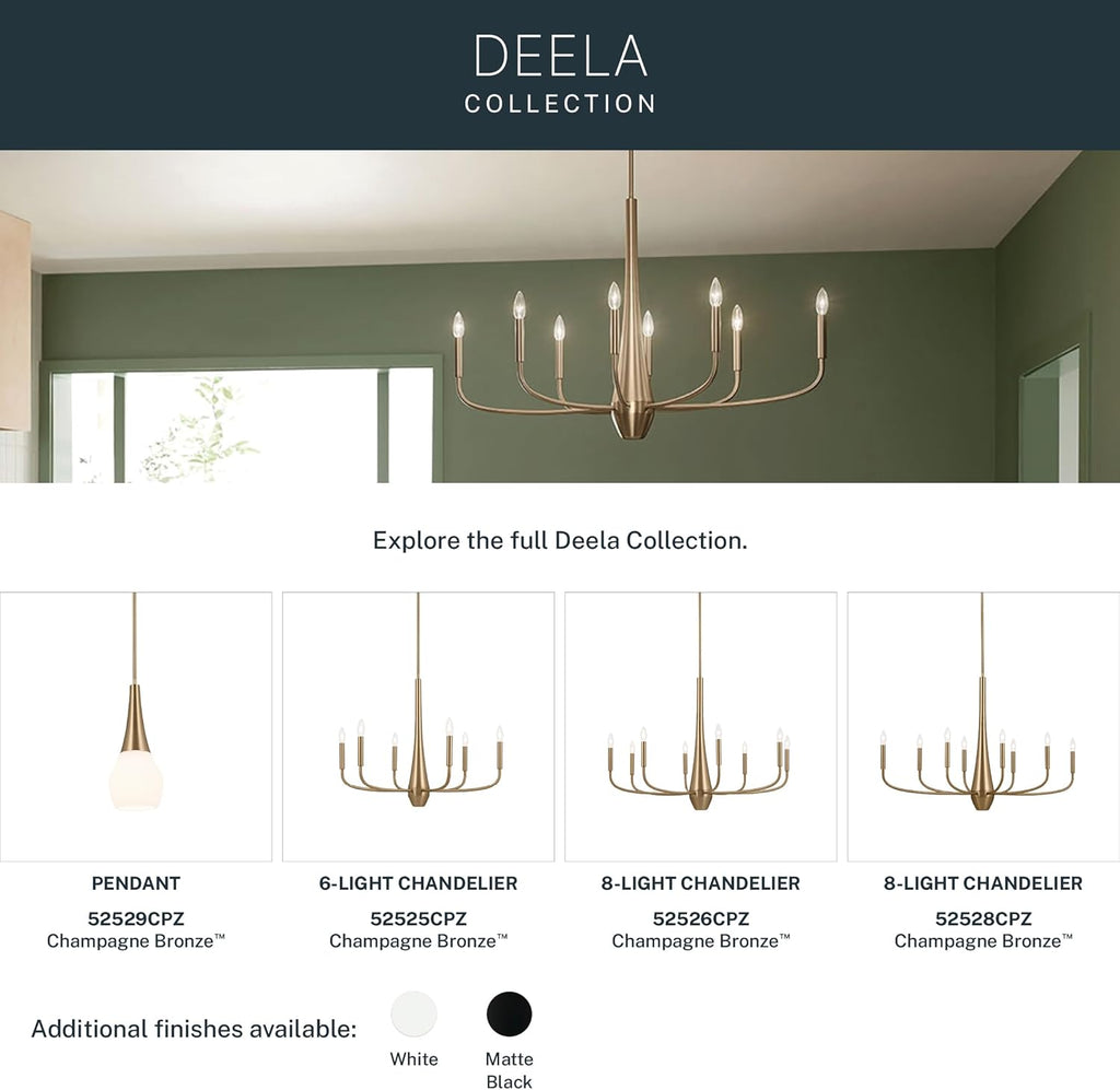 Kichler Deela Single Pendant Light Fixture for Kitchen Island with Satin Etched Cased Opal Glass in Champagne Bronze, Modern Hanging Lamp (7' x 17'), 52529CPZ