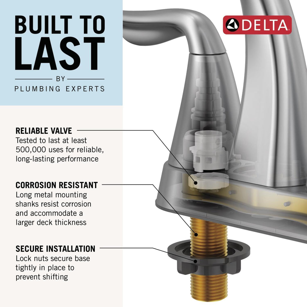 Delta Nicoli Centerset Brushed Gold Bathroom Faucet with Sprayer, 4 Inch 3 Hole Bathroom Sink Faucet with Pull Out Sprayer, Push-Pop Drain, Champagne Bronze 25849LF-CZPD