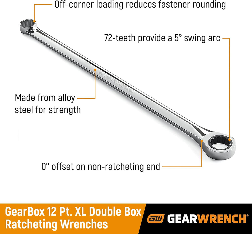GEARWRENCH 5 Pc. GearBox 12 Pt. XL Double Box Ratcheting Wrench Set, Metric - 85987