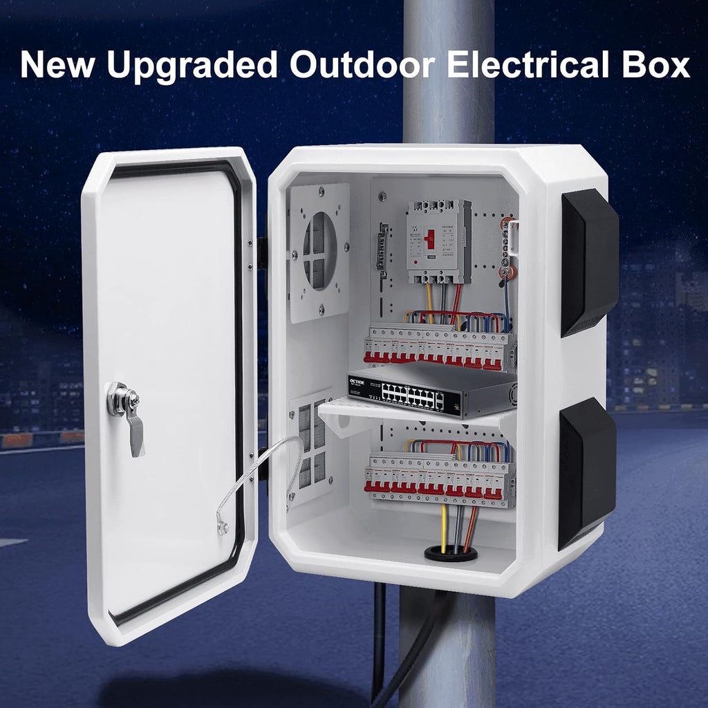 Outdoor Electrical Box, Cold-Rolled Steel Plate, Aluminum Alloy Back Beam, One-Piece Ventilation Design, IP65 Waterproof, Wall/Pole Mounted (15.7' x 11.8' x 7.9')