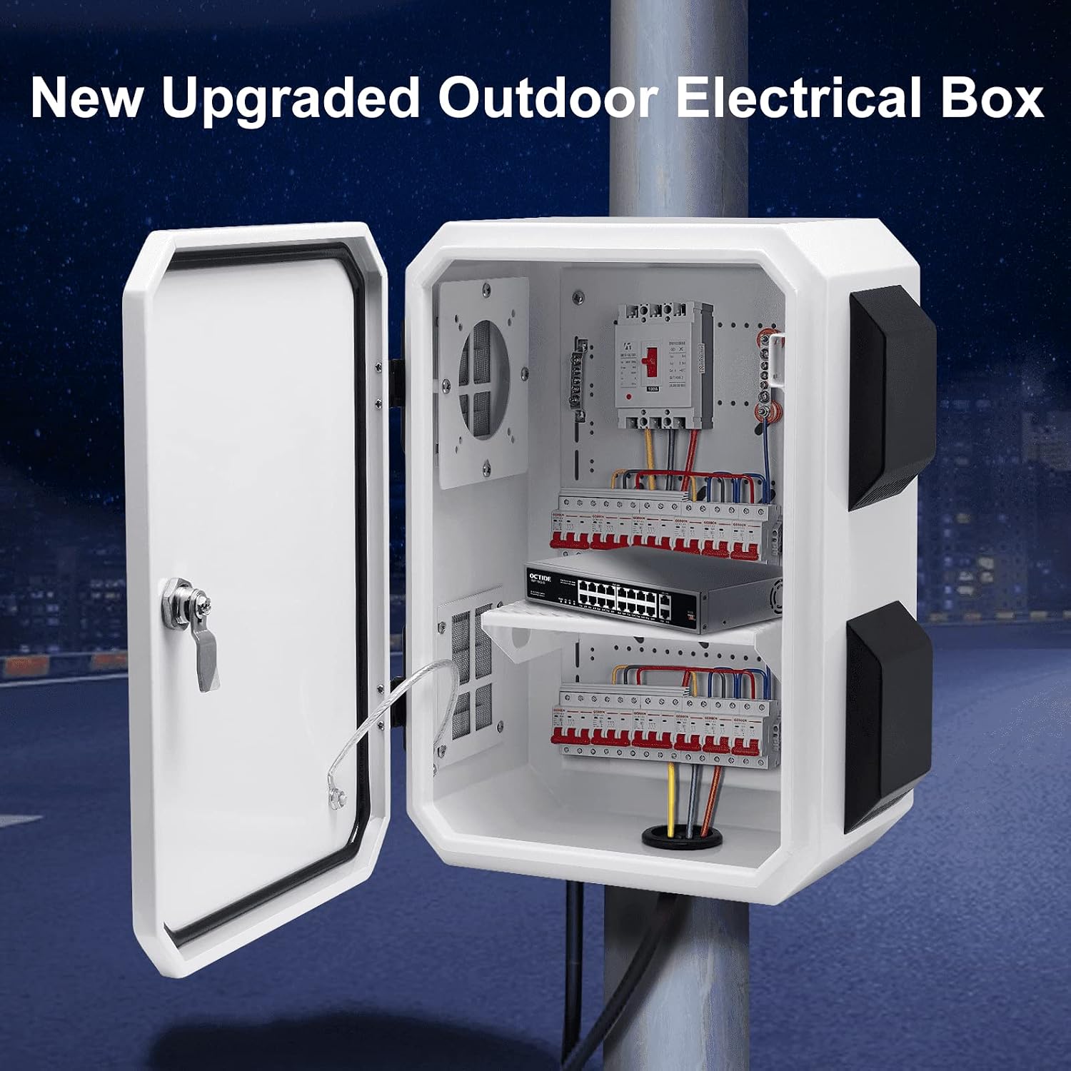 Outdoor Electrical Box, Cold-Rolled Steel Plate, Aluminum Alloy Back Beam, One-Piece Ventilation Design, IP65 Waterproof, Wall/Pole Mounted (15.7' x 11.8' x 7.9')