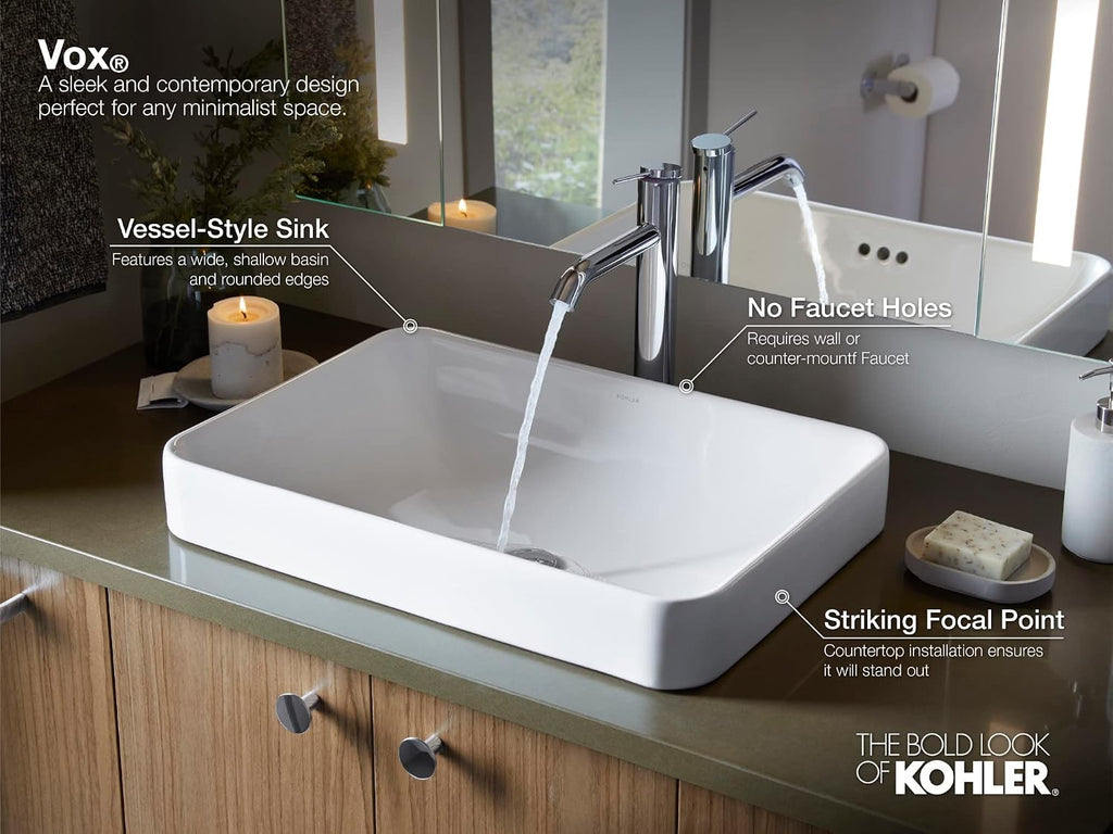 Kohler 5373-96 K-5373-96 Vox Rectangle Vessel Bathroom Sink, Biscuit