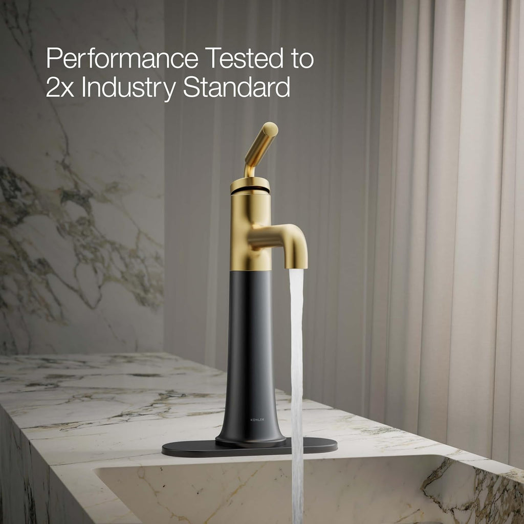 KOHLER 26437-4N-BMB Tone K-26437-4N-BMBTONE Tall Single Control Bathroom FCT, Matte Black with Moderne Brass