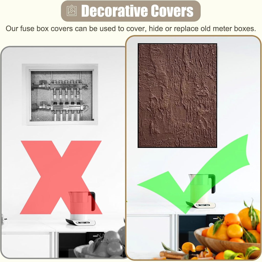 Decorative Breaker Box Cover Art Stone Texture, Outdoor Fuse Box Panel Covers for Wall/Replacement, Indoor Electricity Meter Box Plate for Kitchen(Deep Coffee,60x80cm(23 5/8x31 1/2in))