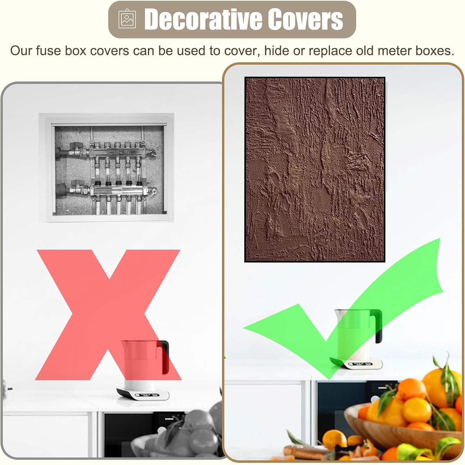 Decorative Breaker Box Cover Art Stone Texture, Outdoor Fuse Box Panel Covers for Wall/Replacement, Indoor Electricity Meter Box Plate for Kitchen(Deep Coffee,60x80cm(23 5/8x31 1/2in))