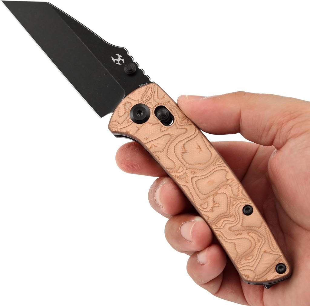 KANSEPT Elite Main Street Pocket Knife, 3.36''Blackwash CPM S35VN Tanto Blade, Pure Copper + G10 Handle with Axis Lock and Thumb Stud,Clip for EDC, Men Gift Camping Survival Folding knives K1015V2