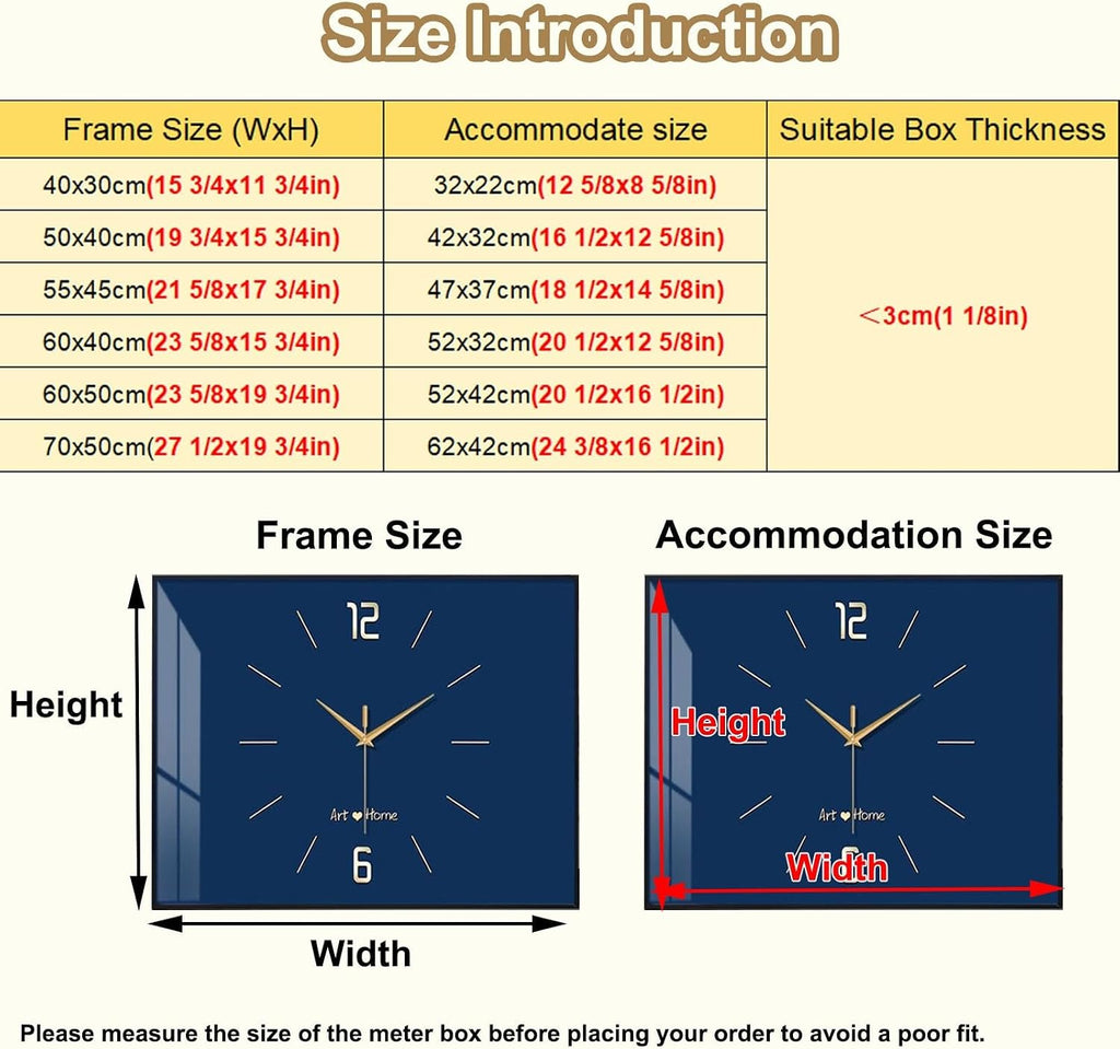 Decorative Meter Box Panel Cover for Hide Electric Box, Horizontal Breaker Box Cover Clock, Electrical Panel Lid for Indoor/Kitchen/Farmhouse(White,50x40cm(19 3/4x15 3/4'))