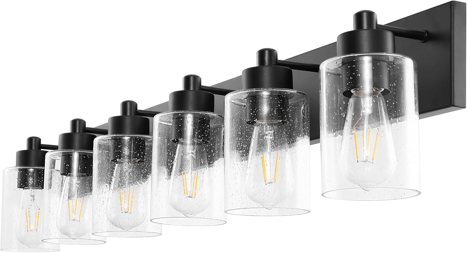 JONATHAN Y 40' Black/Clear 6-Light Modern LED Vanity Light for Bathroom Mirror, Mid-Century Wall Sconce with Clear Seeded Glass Shades, Contemporary Iron Fixture, LED Bulbs (JYL7621B)