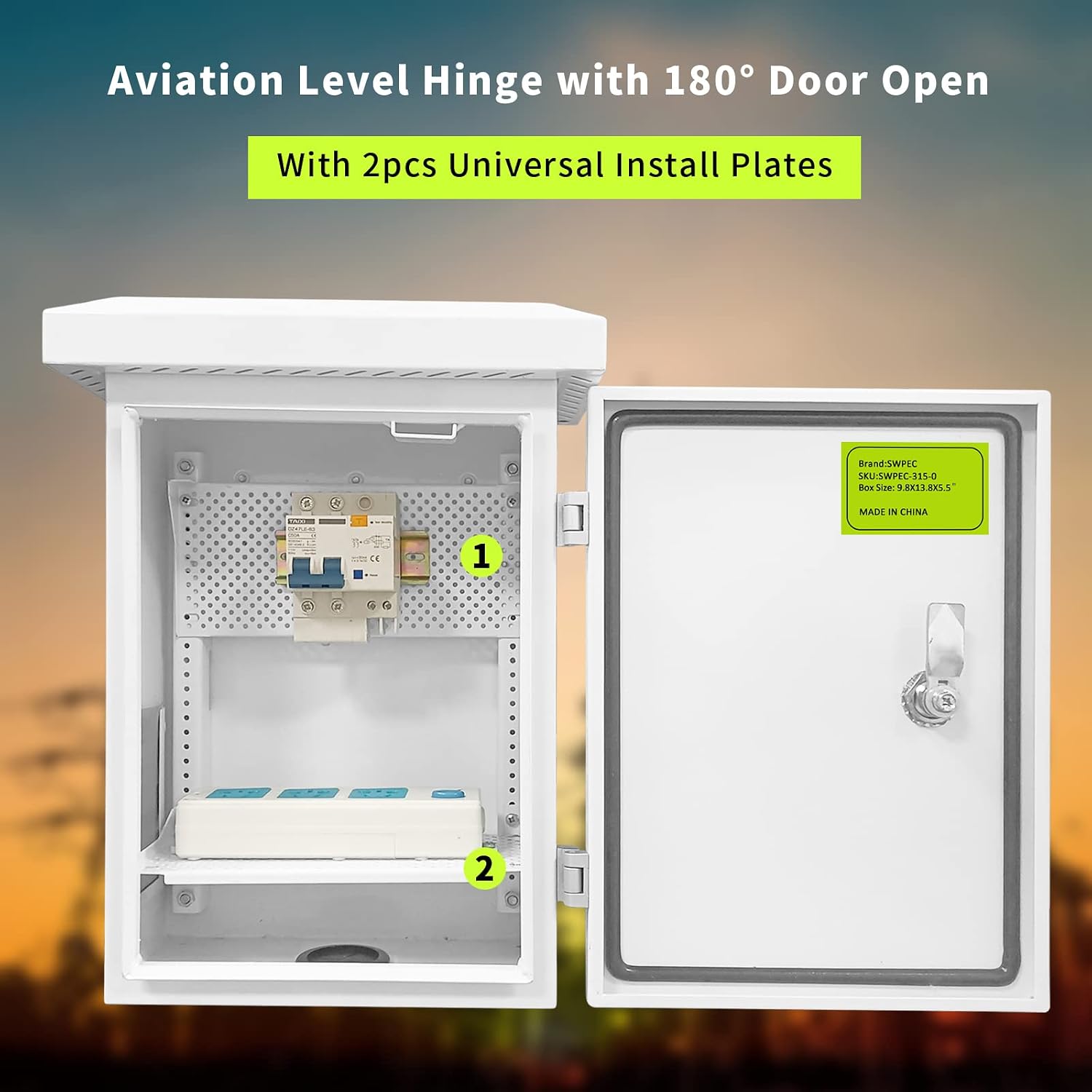 Metal Outdoor Enclosure with Rain Hood Electrical Box Weatherproof WiFi/Network Enclosure Breaker Box with Fan-Vent Design Cable Project Cabinet with Mounting Track Hole in Back 12X16X10