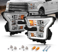 AmeriLite for 2015-2017 Ford F150 Truck Chrome LED Tube Dual Square Projector Replacement Headlights Assembly Pair - Driver and Passenger Side