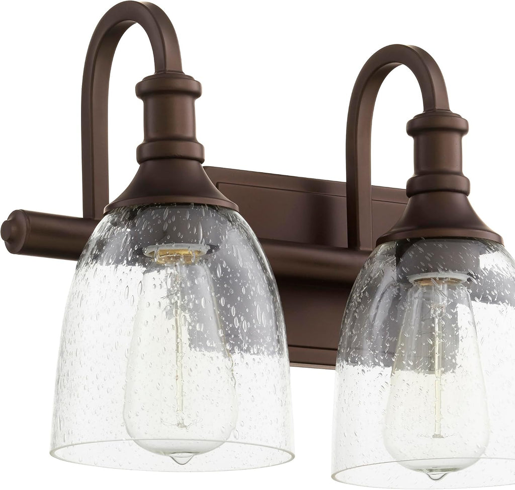 Quorum International 5011-3-186 I Richmond Collection Three Light Bathroom Vanity - Oiled Bronze Finish with Clear Seeded Glass I Modern Contemporary I LED Compatible I