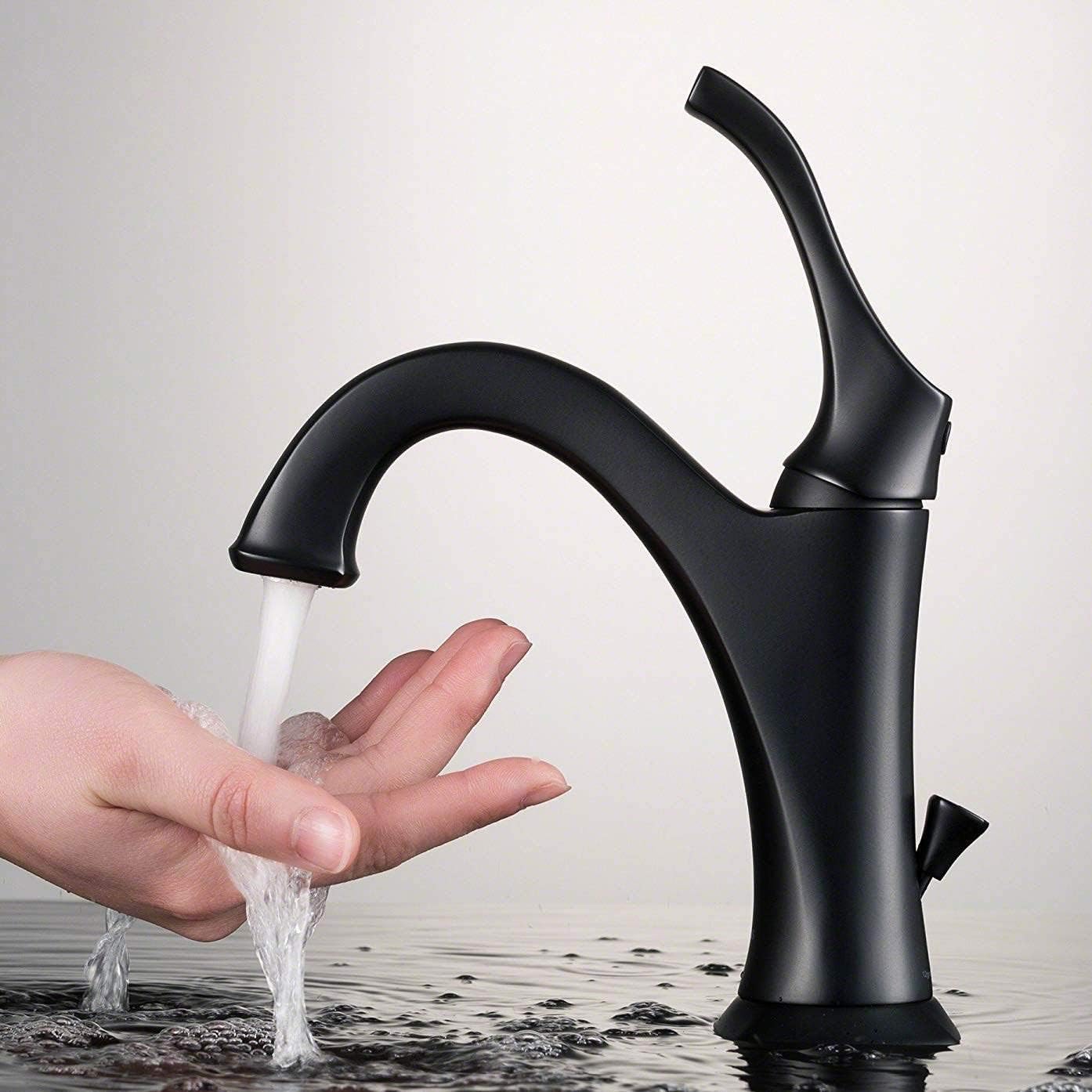 KRAUS KVF-1200MB Arlo Single Handle Vessel Bathroom Faucet with Pop Up Drain, Matte Black