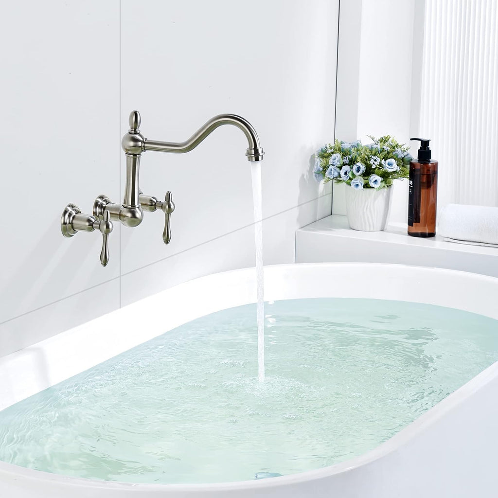 sumerain Wall Mount Bathtub Faucet Brushed Nickel Tub Filler, 8 Inches Center