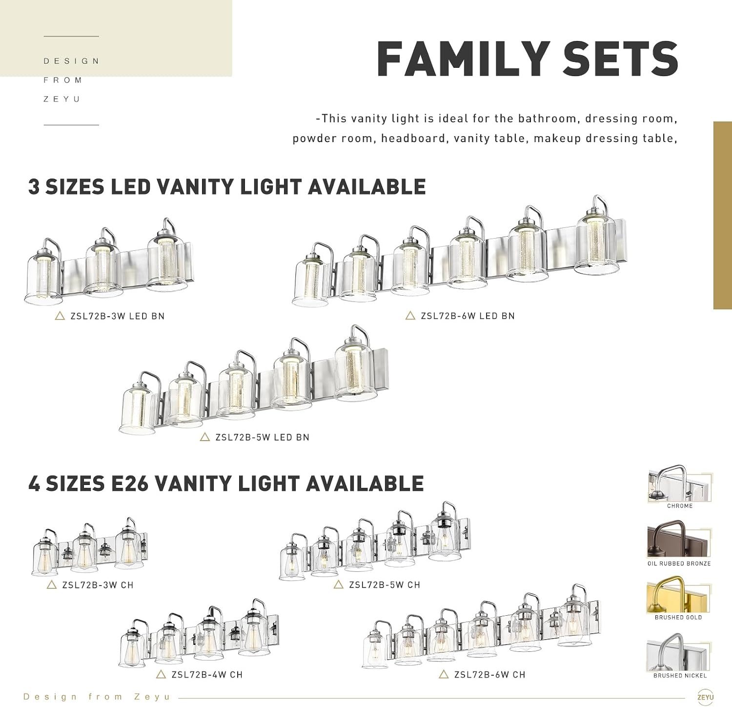 zeyu 30W Dimmable Bathroom Lighting, 5 Light LED Bathroom Wall Lights with 5 Color Modes, Brushed Nickel Finish with Crystal Bubble and Clear Glass, ZSL72B-5W LED BN