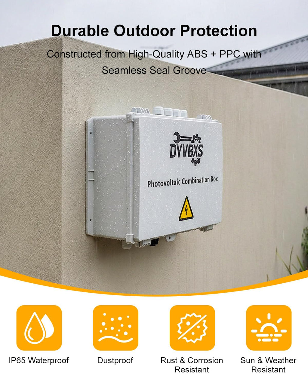 PV Combiner Box 2 String Solar Distribution Box, IP65 Waterproof, with 25A 250A DC Circuit Breakers, 63A 125A AC Breakers, Outdoor Power Distribution Box for 8KW–10KW Inverter Systems