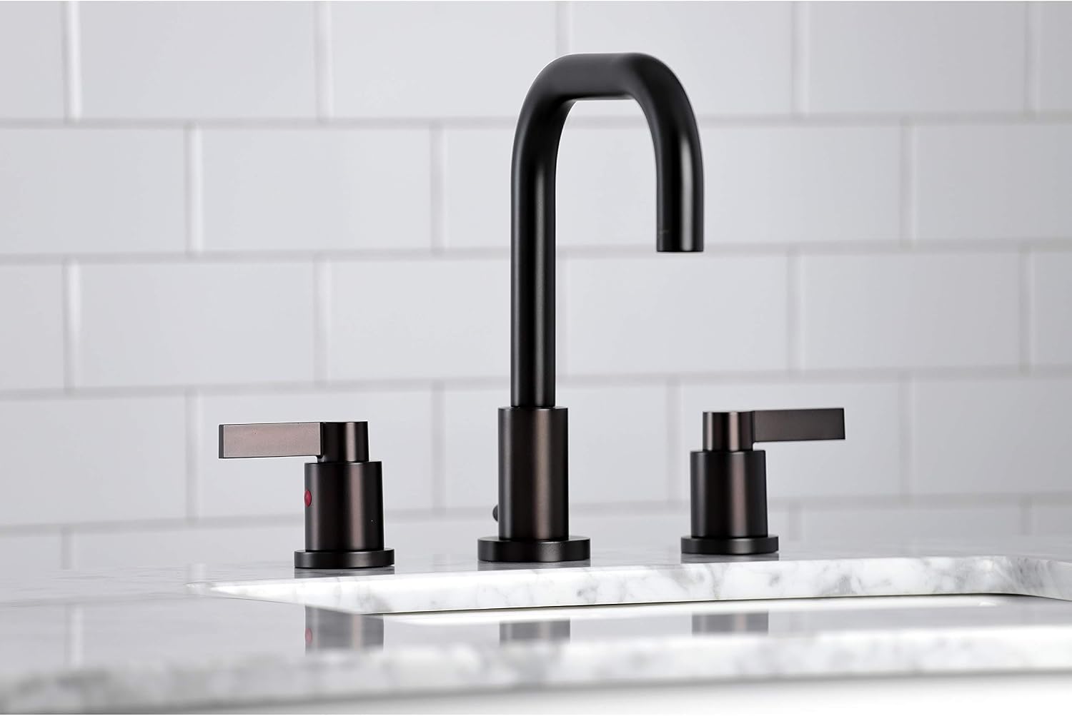 Kingston Brass FSC8935NDL NuvoFusion Widespread Bathroom Faucet with Pop-Up Drain, Oil Rubbed Bronze