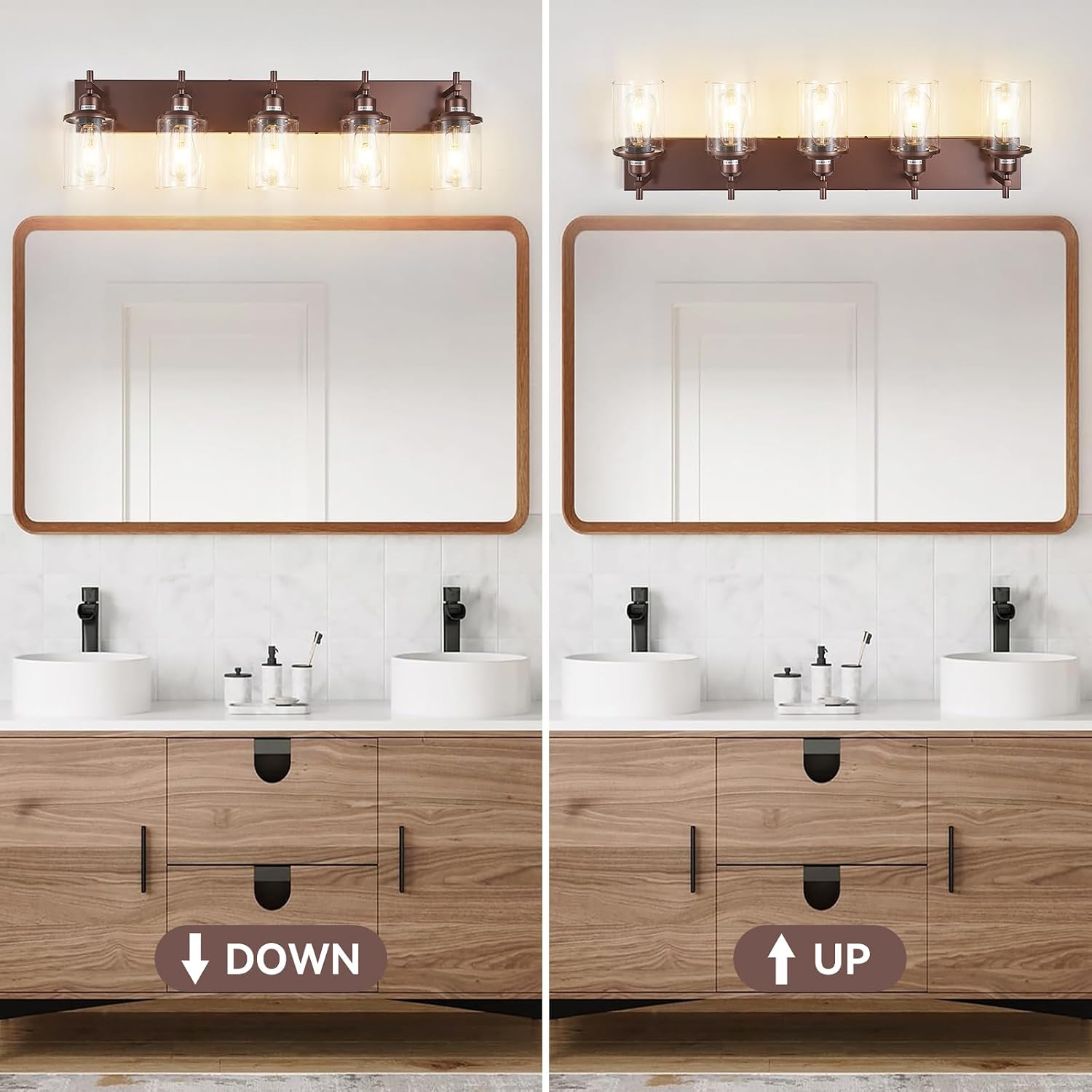 Lanhall 5-Light Bronze Bathroom Light Fixtures Over Mirror,Modern Bathroom Vanity Light with Clear Glass Shade, Wall Sconce for Bathroom Hallway Cabinet Bedroom Kitchen Living Room Foyer E26 Base