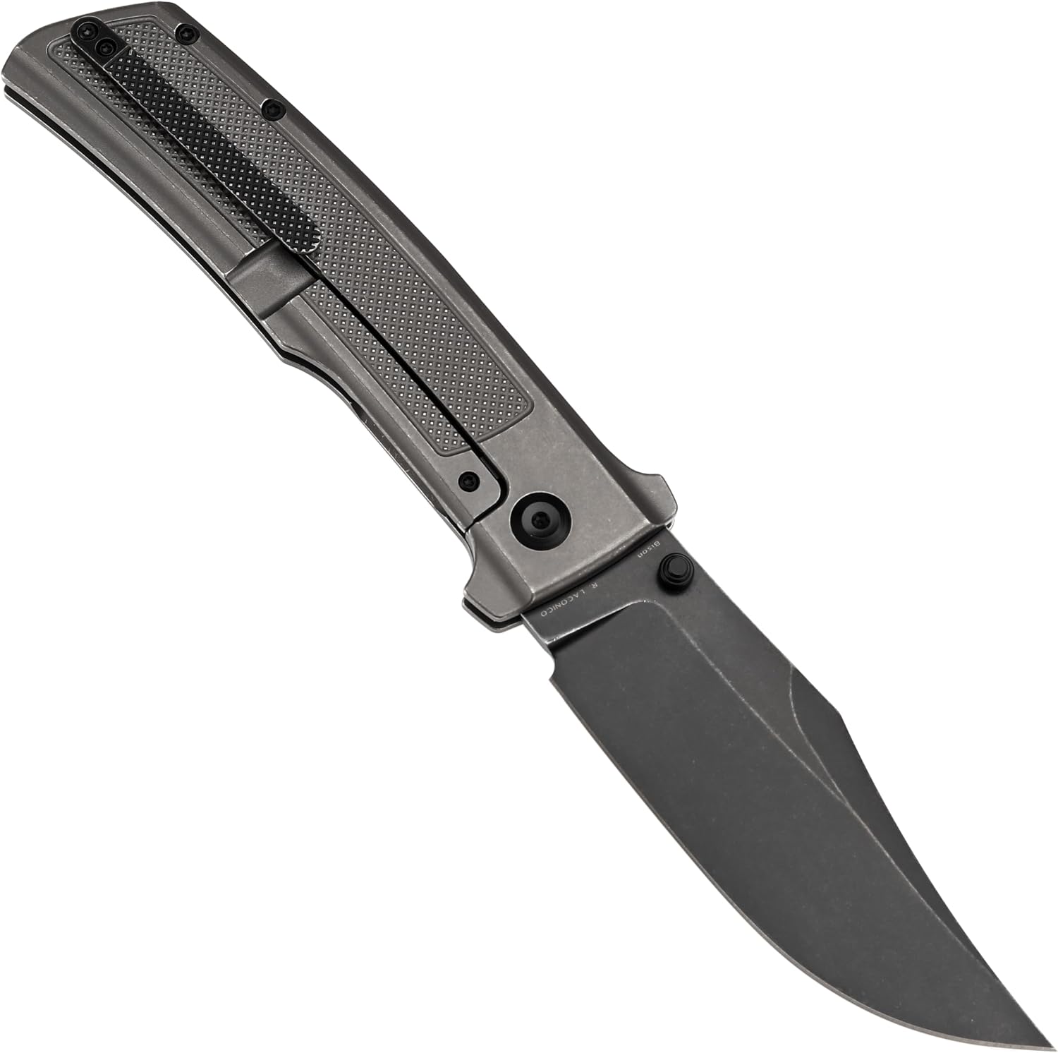 KANSEPT Bison Pocket Folding Knife, 4.25'' Blackwash CPM S35VN Steel Sharp Blade, Grey Anodized Titanium with Frag Pattern Handle, Frame Lock and Thumb Stud for Edc, Camping Hiking Knives K1108A3