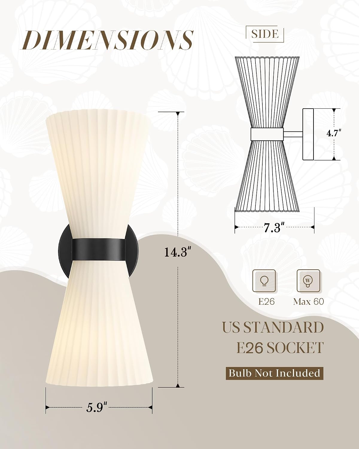 Black Wall Sconces Set of Two, HWH Modern Wall Light Fixtures Indoor Wall Lamp Up and Down, Matte Black Finish with Frosted Milk White Striped Glass Shade, 5HZG97B-2W-2PK BK