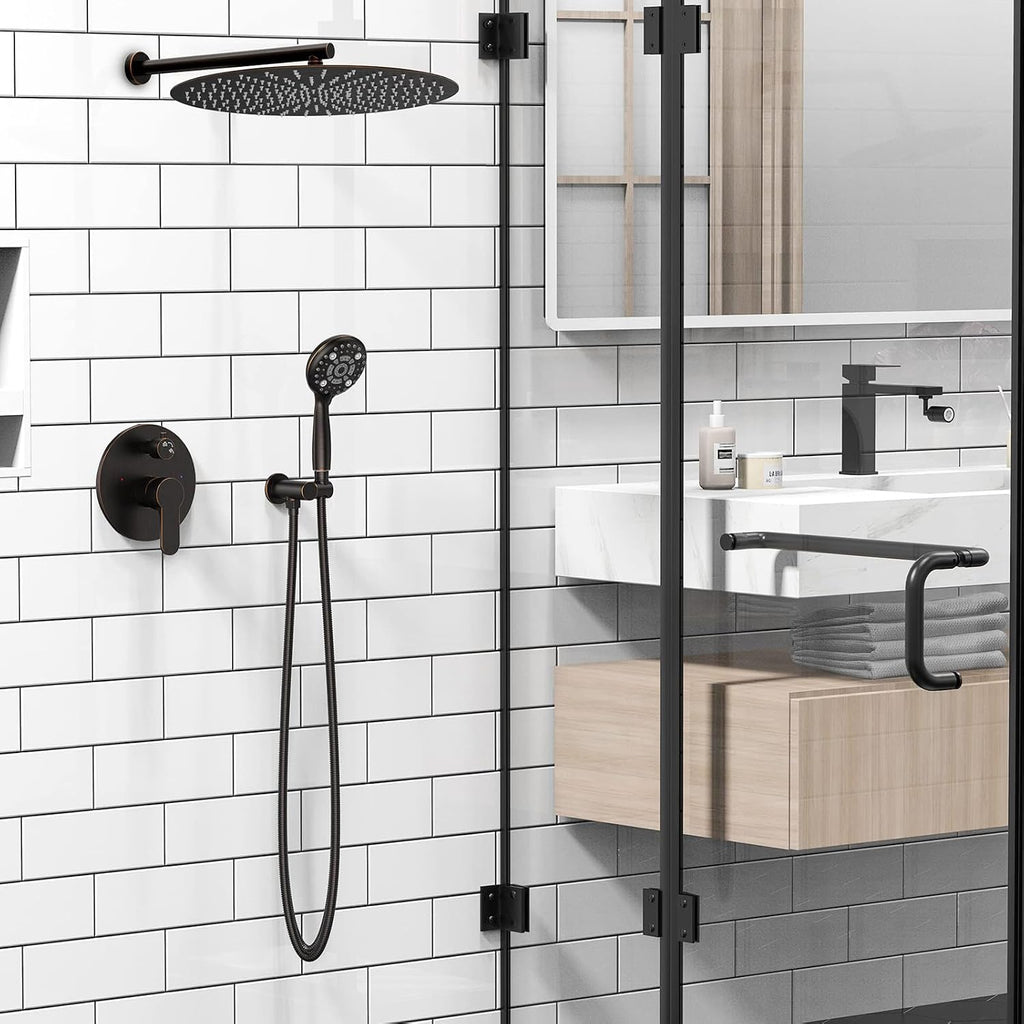 SR SUN RISE Shower Faucet - 16 Inch Multifunctional High Pressure Shower Head System with Handheld Shower Head Fixtures - Valve Included - Oil Rubbed Bronze