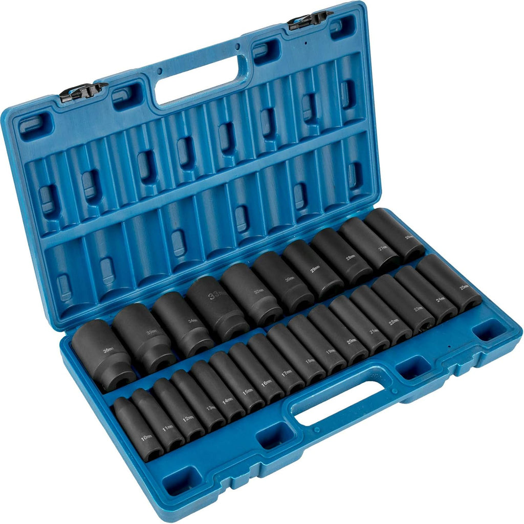VEVOR 1/2' Drive Impact Socket Set & Impact Socket Set 1/2 Inches 26 Piece Deep Sockets