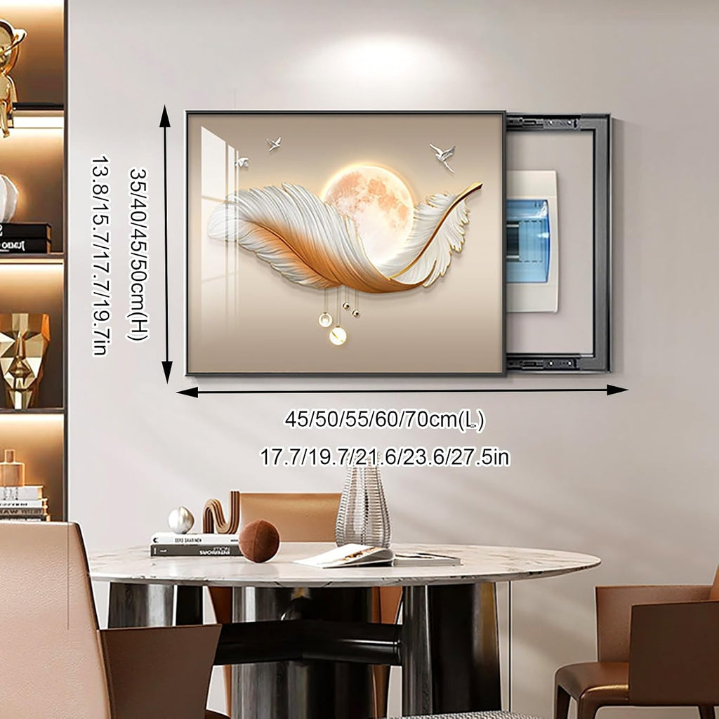 Breaker Box Cover Decorative, Electric Meter Fuse Box Cover, Modern Wall Art Painting, Crystal Ceramic Surface, Sliding or Flip-up Design, Widely Used(Beige 2,60 * 50cm/23.6 * 19.7in)