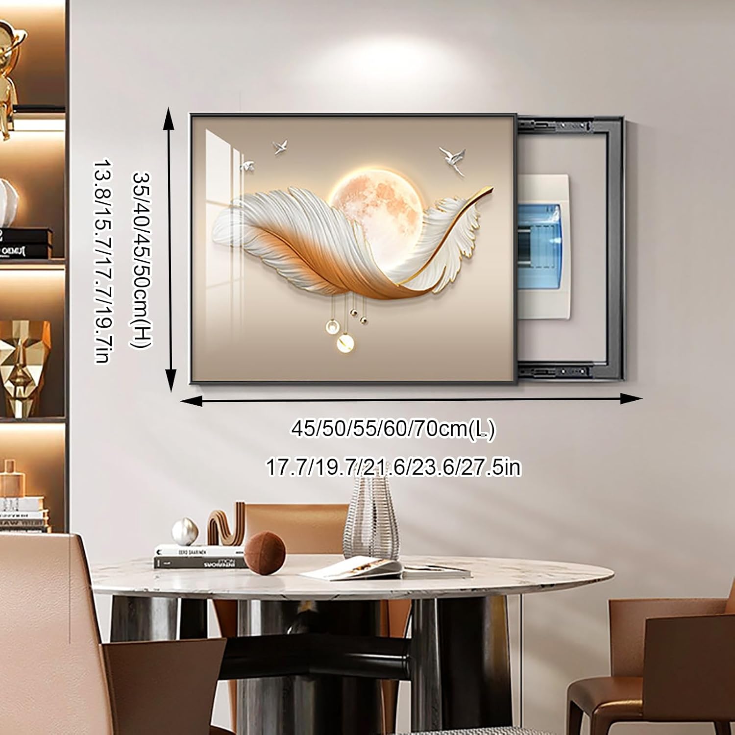 Breaker Box Cover Decorative, Electric Meter Fuse Box Cover, Modern Wall Art Painting, Crystal Ceramic Surface, Sliding or Flip-up Design, Widely Used(Blue 2,60 * 50cm/23.6 * 19.7in)