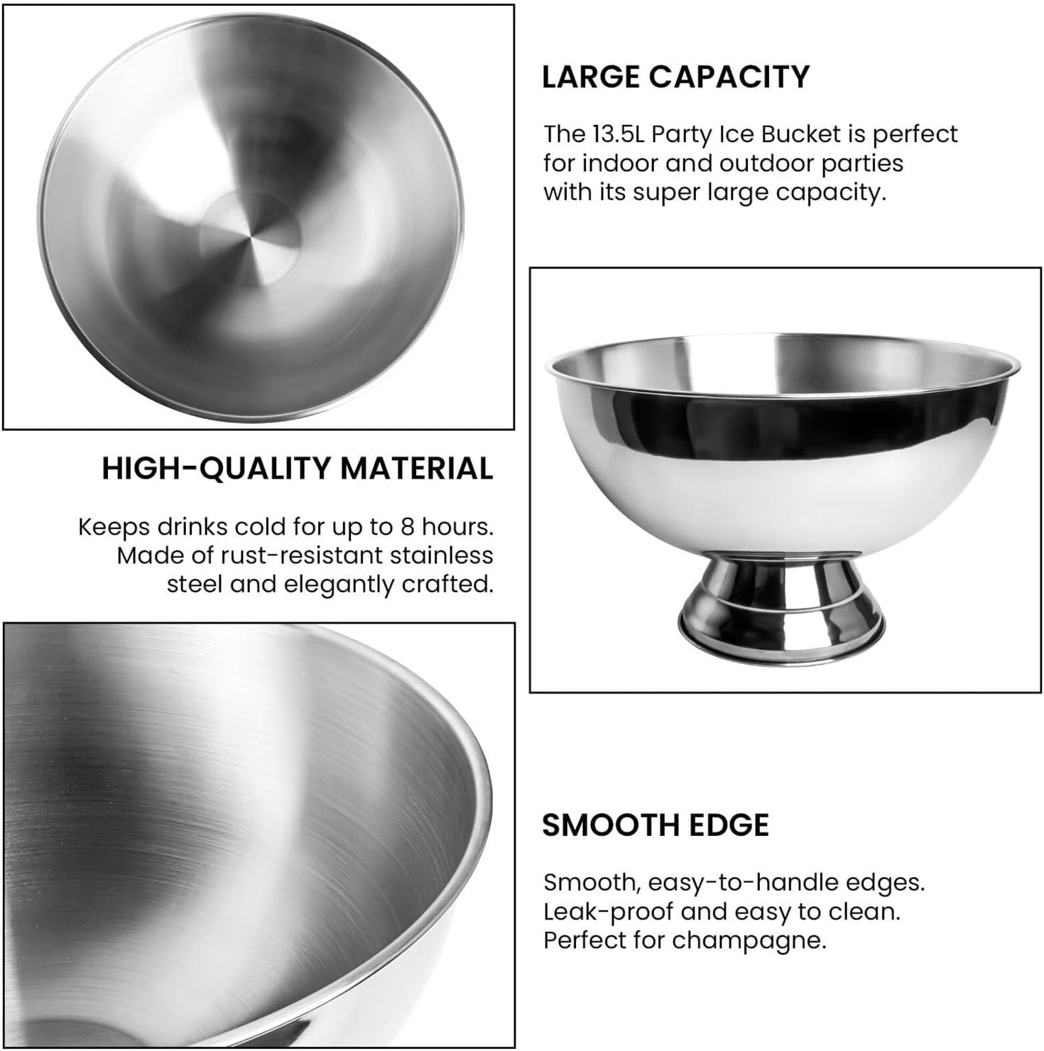 13.5L Stainless Steel Ice Bucket for Parties, Large Beverage Tub with Scoop, Insulated Drink Cooler for Weddings, Bars, and Outdoor Events