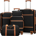 LONG VACATION Luggage Sets 5 Piece, Suitcases With Wheels, PC+ABS Hardshell Luggage Set with Spinner Wheels, TSA Lock (Black Brown)