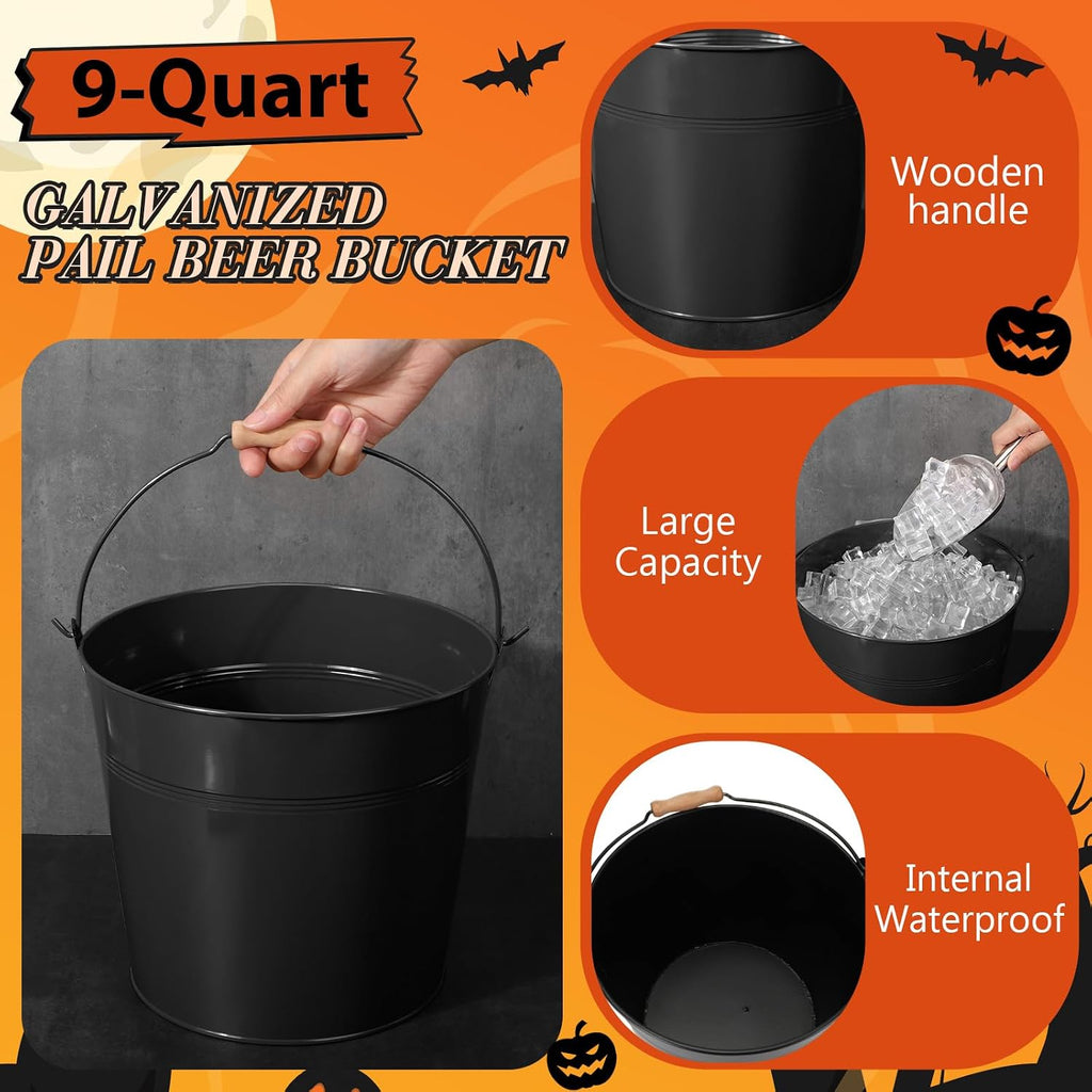 Didaey 24 Pcs 9 Quart Large Galvanized Metal Buckets with Handle Inch Heavy Duty Stainless Steel Pails Round Pail for Party Wedding, Crafts, Utensils, Table Centerpieces (Black)