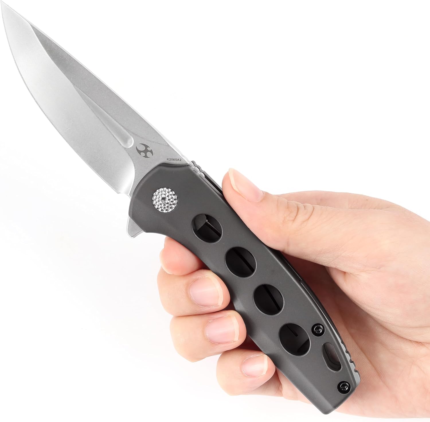 KANSEPT Cassowary Premium Pocket Folding Knives for Men EDC Pocket Knife 2.9'' Stonewashed CPM S35VN Blade Excellent Folding Knife with Grey Anodized Titanium Handle EDC K2065A2