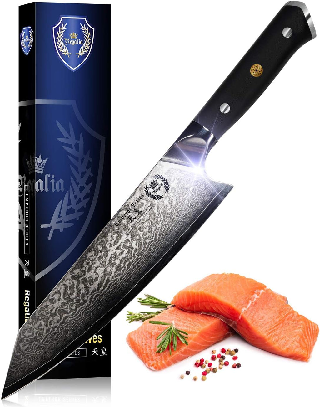Regalia Kiritsuke Chef Knife: Professional Japanese 8.5 Inch AUS10 Premium High Carbon 67 Layer Damascus Steel Chef's knives w/G-10 Handle Knives