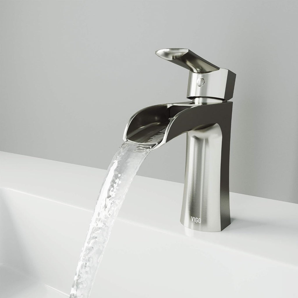 VIGO Paloma Waterfall Single-Handle Single-Hole Mount Bathroom Sink Faucet, 7-Inch, Brushed Nickel, Modern Design, Solid Brass, 1.2 GPM WaterSense & Ceramic Disc Valve, Corrosion-Resistant - VG01041BN
