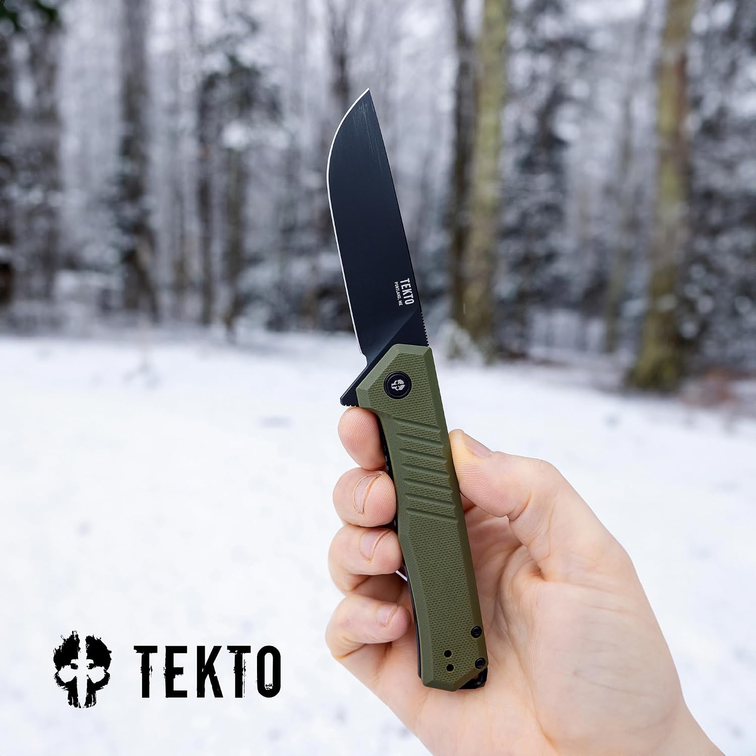 TEKTO F1 Alpha Folding Pocket Knife - Modified Straight Back Blade, Titanium Coated D2 Steel, Tactical Knife, EDC Folding Pocket Knives for Camping, Hunting & Backpacking - G10 OD Green, Black Accents