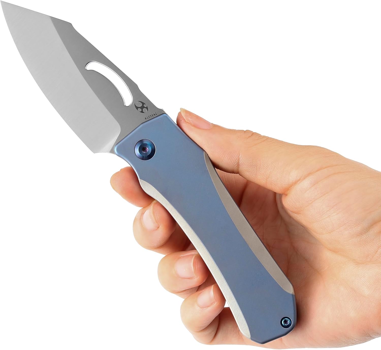KANSEPT Loki Pocket Folding Knives for Men EDC Camping Folding Knife 2.99'' Satin CPM S35VN Blade Material Pocket with Plain & Blue Anodized Titanium Handle Everyday Carry K1058A2