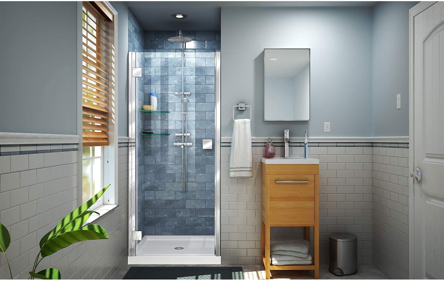 DreamLine Lumen 34 - 35 inch W x 72 inch H Semi-Frameless Hinged Shower Door in Oil Rubbed Bronze