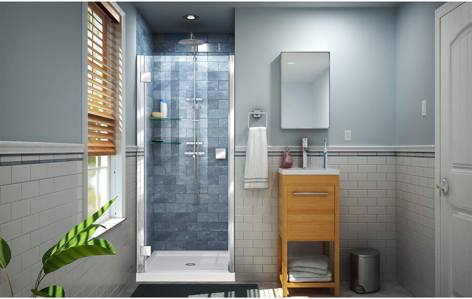 DreamLine Lumen 34-35 in. W by 72 in. H Semi-Frameless Hinged Shower Door in Brushed Nickel, SHDR-5334720-04