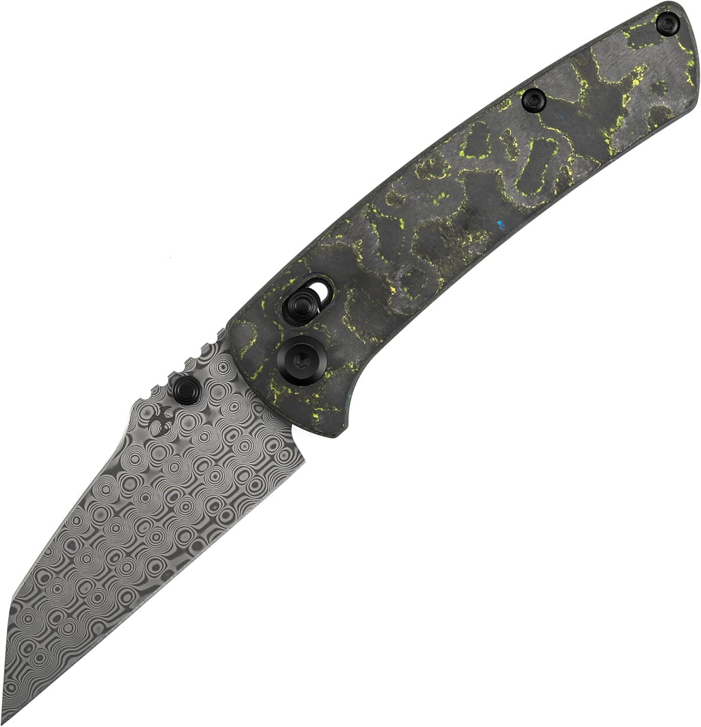 KANSEPT Elite Main Street Pocket Knife, 3.36'' Damascus Tanto Blade, Gecko Camo Carbon Handle with Thumb Stud,Clip for EDC, Men Gift Camping Survival Folding knives K1015V5