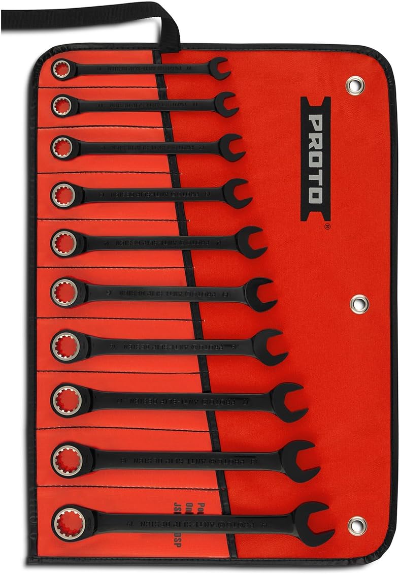10 pc BLK CHRM Non-Rvrsble Combo Ratchet Wrench Set-Spline
