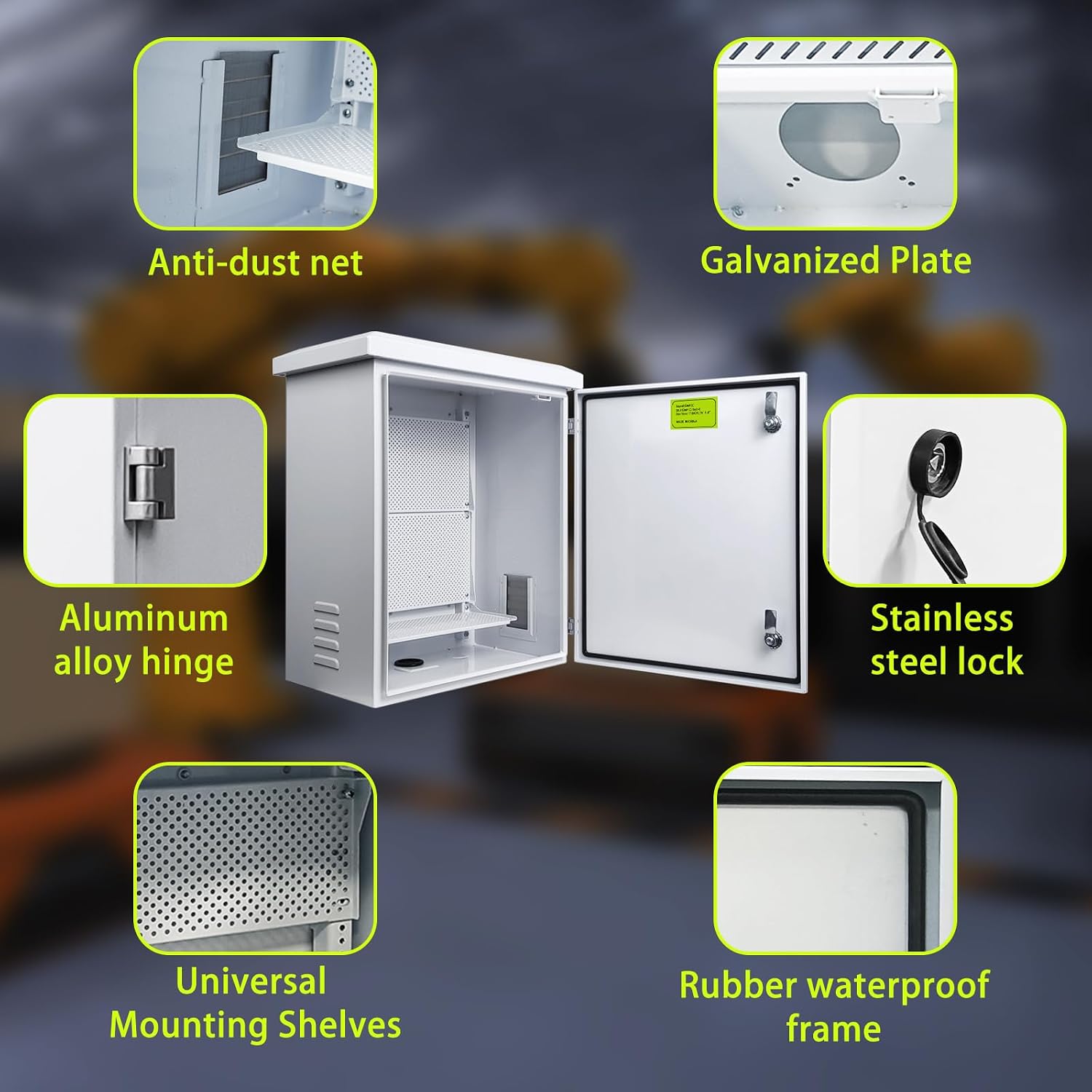 Metal Nema Enclosure with Rain Hood Weatherproof Junction Electric Breaker Box with Fan-Vent Design Electrical Cabinet with Mounting Track Hole in Back 20X24X12