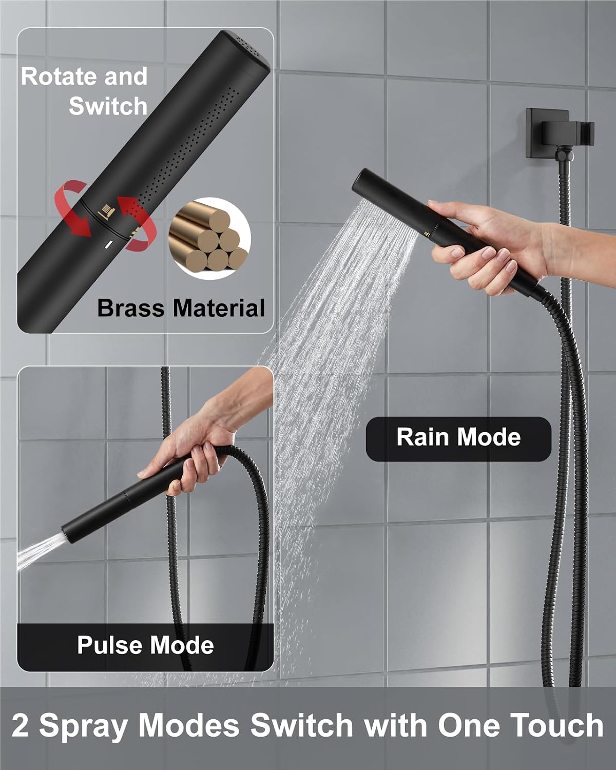 Aolemi Shower Faucet Set, High Pressure Shower System with 2-in-1 Handheld Sprayer, Wall Mount Fixture Combo with Rough-in Valve, 12 Inch Shower Head, Matte Black