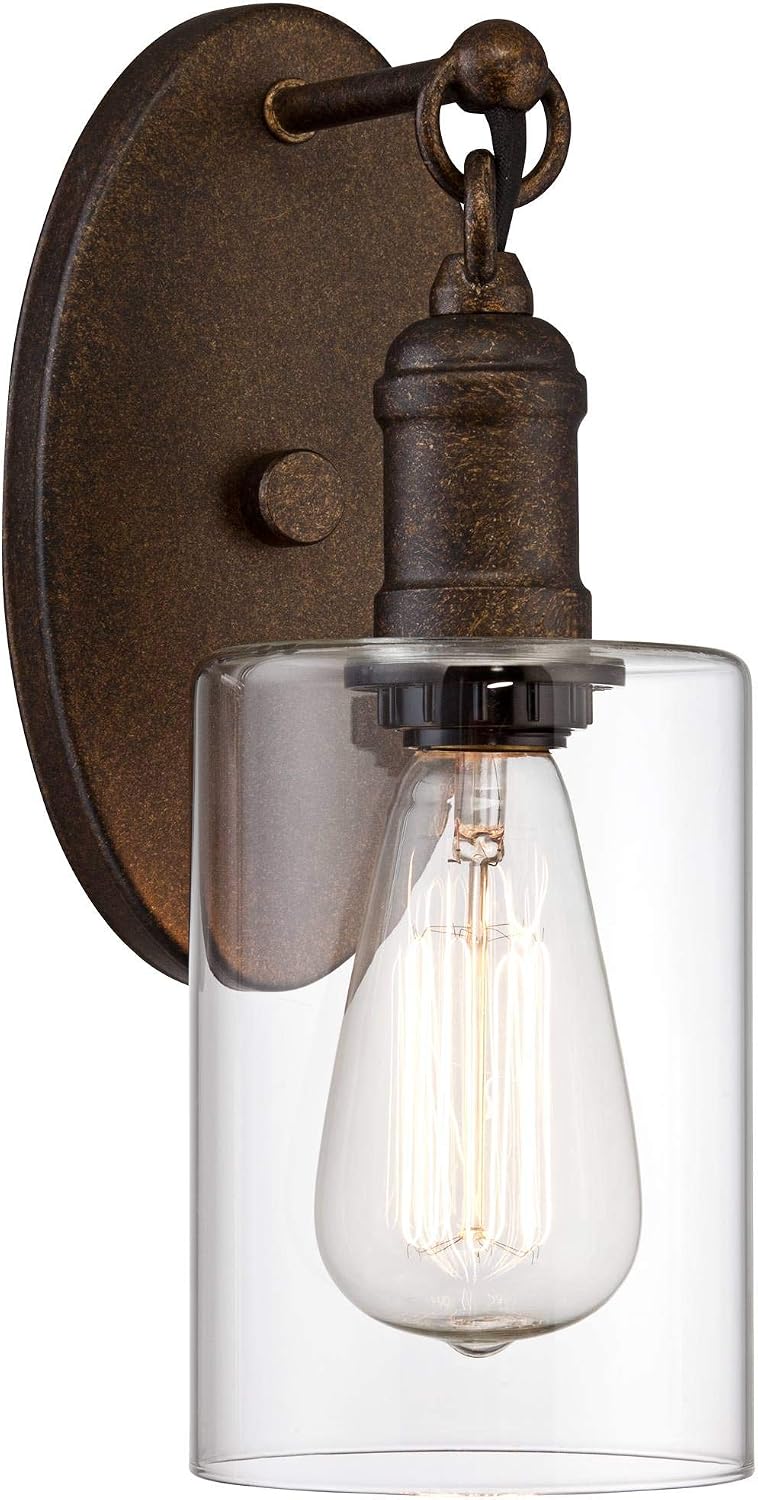 Franklin Iron Works Cloverly Rustic Farmhouse Industrial Wall Light Sconce LED Bronze Hardwired 11 3/4' High Fixture Clear Glass for Bedroom Bathroom Bedside Living Room Home Hallway Dining Kitchen