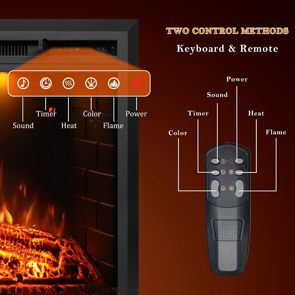 50 inch Electric Fireplace, Wall Fireplace Electric with Remote Control, Realistic Log and Crackling Sound, Overheating Protection and Timer, 750/1500W Black