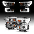 AmeriLite for 2015-2017 Ford F150 Truck LED Tube Dual Projector Beam Chrome Headlight Assembly Set - Driver and Passenger Side
