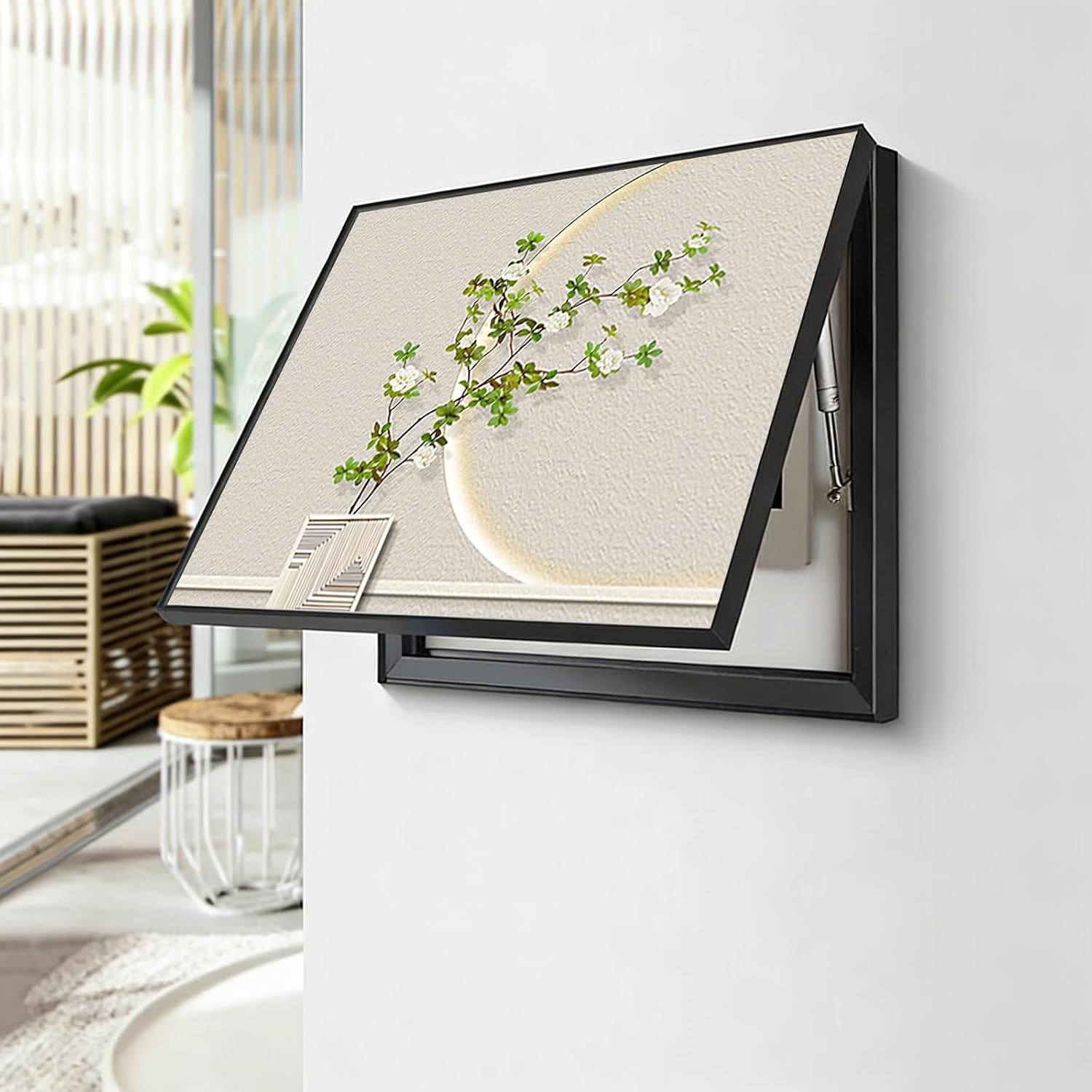 Hidden Electricity Meter Box Decorative Painting, Electrical Panel Cover for Home Decor, Breaker Box Pegboard Protection Cover, Crystal Film Surface(Black 5,60 * 45cm/23.6 * 17.7in)