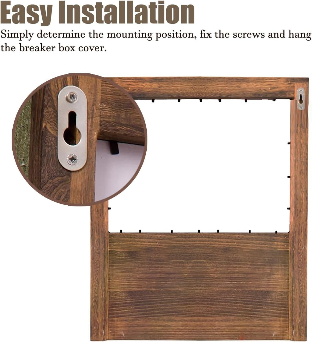 Electrical Panel Cover Vintage Electrical Panel Cover Bulletin Board, Wood Distribution Cover with Chalkboard, Breaker Box Cover with Hook & Storage Compartment(Medium)