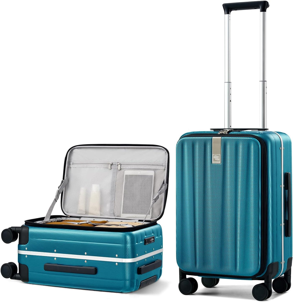 Hanke 20 Inch Carry On Luggage Hard Shell Top Opening Aluminum Frame Hardside Suitcase with Spinner Wheels, Durable Rolling Luggage for Men & Women Travel, Christmas & Birthday Gifts, Caribbean Blue