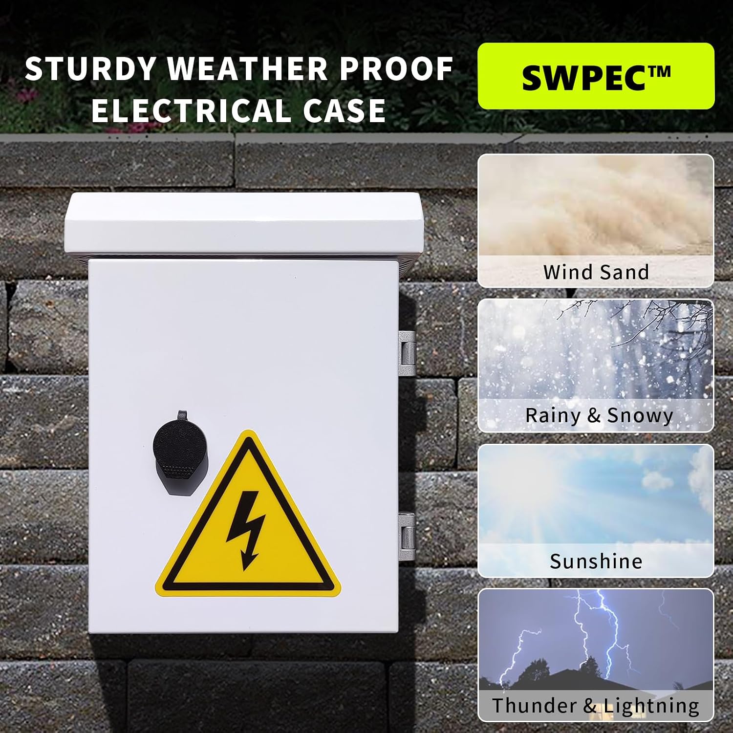 Metal Outdoor Enclosure with Rain Hood Electrical Box Weatherproof WiFi/Network Enclosure Breaker Box with Fan-Vent Design Cable Project Cabinet with Mounting Track Hole in Back 9X12X6
